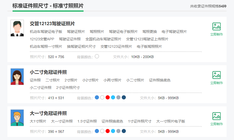 提供全部證件照規(guī)格以便制作-各種證件照制作尺寸在線生成